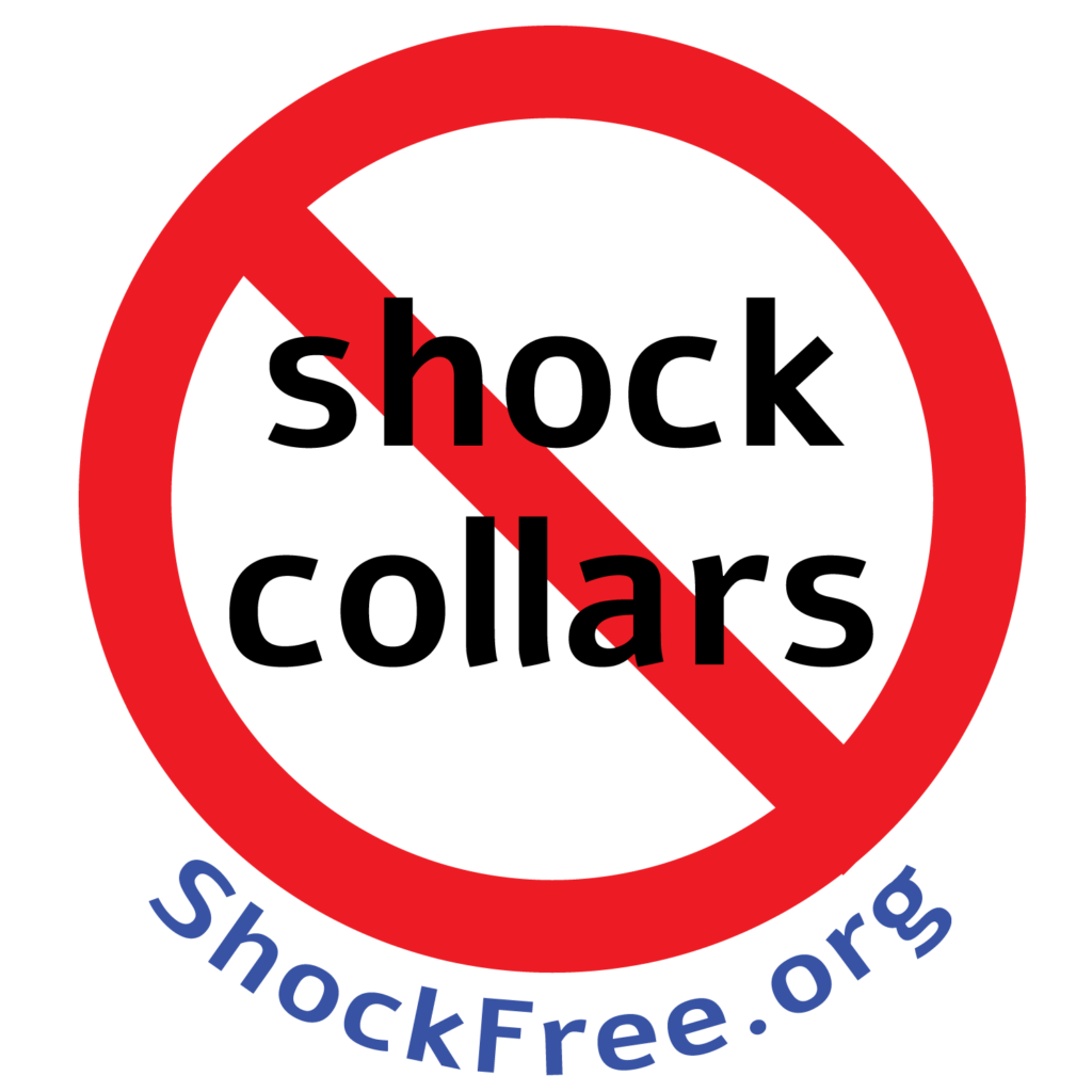 Line through the words, "shock collars"